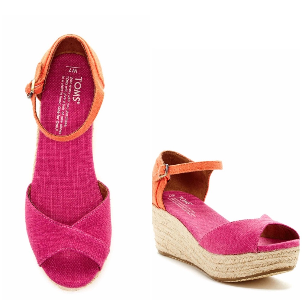 TOMS Pink/Orange Platform Espadrilles sz9